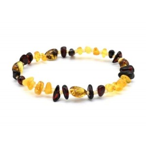 Браслет из янтаря галтовка лимонный, зеленый, кофейный, 17см