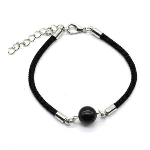 Браслет на шнурке с янтарем шарик 10мм цвет кофейный, серебристый, 18см Браслет на шнурке с янтарем шарик 10мм цвет кофейный, серебристый, 18см