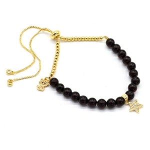 Браслет с шариками из янтаря 6мм цвет вишня, золотистый, 17см (иск.) Браслет с шариками из янтаря 6мм цвет вишня, золотистый, 17см (иск.)