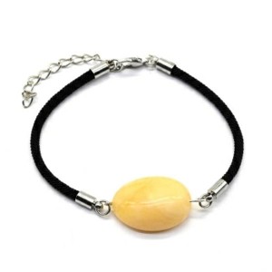 Браслет на шнурке с янтарной вставкой овал 18*25мм цвет молочный, 18см (иск.)