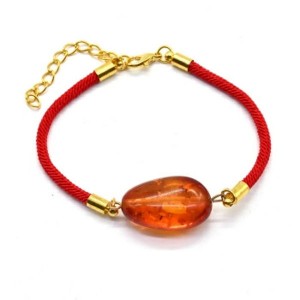 Браслет оберег красная нить с янтарем овал 15*25мм цвет коньячный, 19см (иск.)