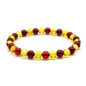 Браслет из янтаря шарик 6мм цвет  медовый, вишня, 17см (иск.)