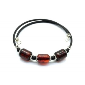 Браслет с янтарем на пружинке цилиндр 10*12мм цвет коньячный, 17см