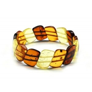 Браслет змейка из янтаря цвет лимонный, св.коньячный, коньячный, 16см