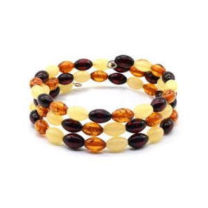 Браслет пружинка с янтарем рис 6*9мм цвет молочный, коньячный, вишня (иск.)