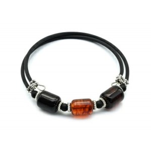 Браслет с янтарем на пружинке цилиндр 9*12мм цвет коньячный, 17см