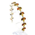 Браслет с янтарём в посеребрении веточка 15*20мм цвет лимонный, коньячный, зеленый, 20см