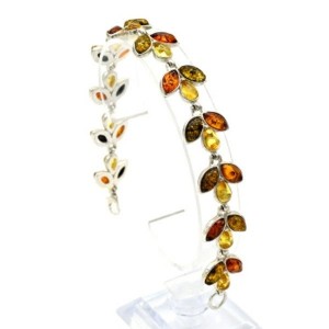Браслет с янтарём в посеребрении веточка 15*20мм цвет лимонный, коньячный, зеленый, 20см