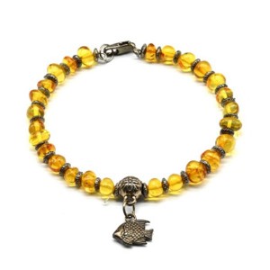 Браслет с янтарем и подвеской галтовка 5*6мм цвет лимонный, 19см