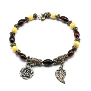 Браслет из янтаря с Кулонами цвет молочный, кофейный, 18см