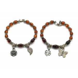 Браслет из янтаря с Кулонами цвет коньячный, кофейный, 17см.