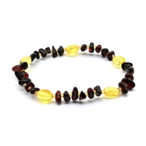 Браслет из янтаря галтовка лимонный, кофейный, 18см