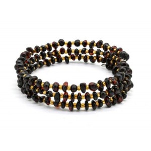 Браслет из янтаря на пружинке 3 витка крошка цвет кофейный, 17см