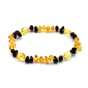 Браслет из янтаря галтовка лимонный, кофейный, 18см
