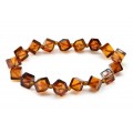 Браслет из янтаря кубик по диагонали 10мм цвет коньячный, 18см (иск.)