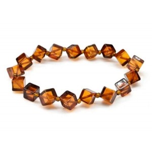 Браслет из янтаря кубик по диагонали 10мм цвет коньячный, 18см (иск.)