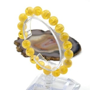 Браслет с шариками из янтаря 10мм цвет лимонно-молочный, 16см (иск.)