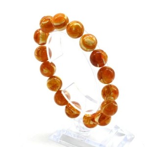 Браслет с шариками из янтаря 12мм цвет карамельный, 16см (иск.)