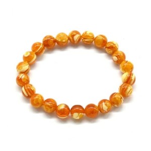 Браслет с шариками из янтаря 8мм цвет карамельный, 15см (иск.)