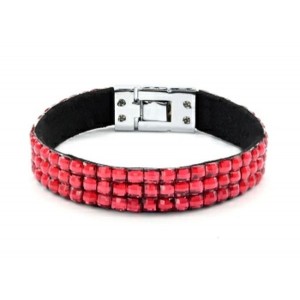 Широкий браслет на руку 12мм цвет малиновый, 18см (иск.)