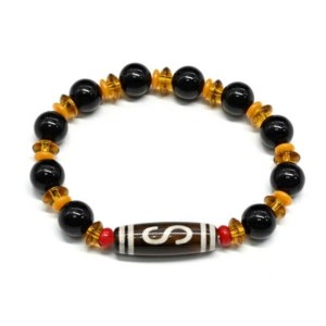 Браслет с бусиной дзи "Денежный крючок" бочонок 10*30мм, 18см