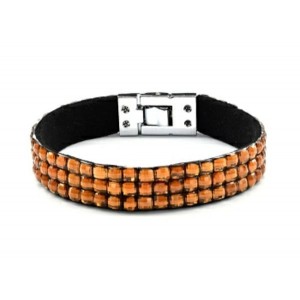 Широкий браслет на руку 12мм цвет коньячный, 18см (иск.)