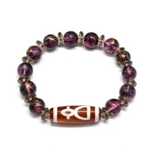 Браслет Дзи Кубера бочонок 10*30мм цвет  рыжий, 17см