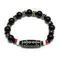 Браслет Дзи Двадцать один глаз бочонок 10*30мм цвет черный, 17см