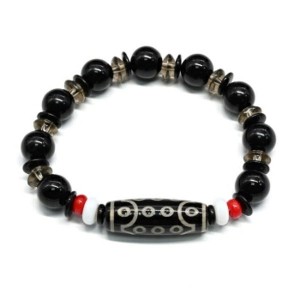 Браслет Дзи Двадцать один глаз бочонок 10*30мм цвет черный, 17см