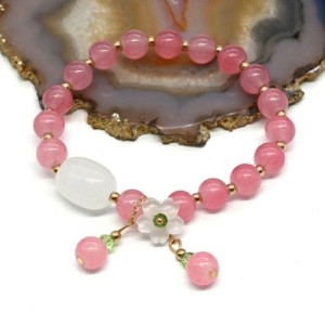 Браслет с подвеской "Цветок" цвет клубничный, 17см (иск.)