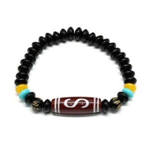 Браслет с бусиной дзи "Денежный крючок" бочонок 10*30мм, 18см