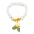 Браслет с подвеской Лотос шарик 8мм цвет белый, 17см (иск.)