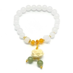 Браслет с подвеской Лотос шарик 8мм цвет белый, 17см (иск.)