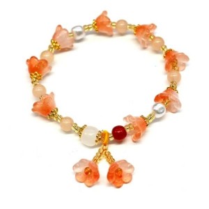 Браслет с подвеской "Цветы" цвет персиковый, 17см (иск.)