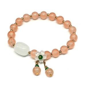 Браслет с подвеской "Цветок" цвет персиковый, 17см (иск.)
