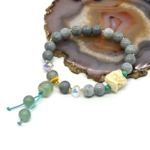 Браслет Голова Льва шарик 8мм цвет дымчатый, 17см (иск.)