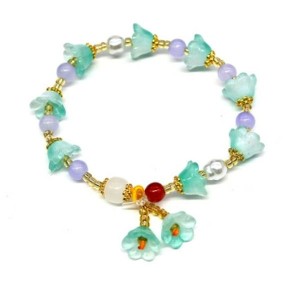 Браслет с подвеской "Цветы" цвет мятный, 17см (иск.)