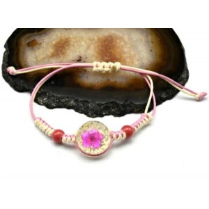 Браслет с муранским стеклом Цветок 18*18мм цвет розовый яркий (иск.)