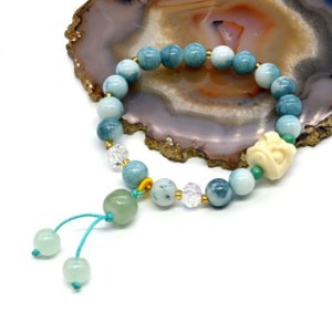 Браслет Голова Льва шарик 8мм цвет голубой, 17см (иск.)