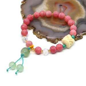 Браслет Голова Льва шарик 8мм цвет розовый, 17см (иск.)