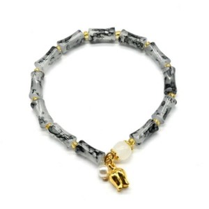 Браслет из полимера "Тюльпан" цвет черно-белый, 17см (иск.)