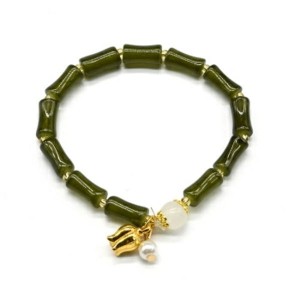 Браслет из полимера "Тюльпан" цвет зеленый темный, 17см (иск.)