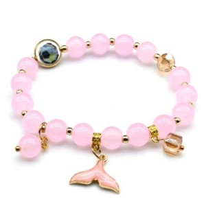 Браслет Русалка шарик 8мм цвет розовый, 17см (иск.)