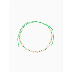 Браслет на ногу, анклет, длина 20 см, белый, зелёный