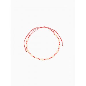 Браслет на ногу анклет, длина 18 см, белый, красный Браслет на ногу анклет, длина 18 см, белый, красный