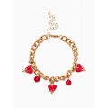 Браслет на цепи «Вишневый рай. Сердечки», L=17 см, красный, цвет золотистый