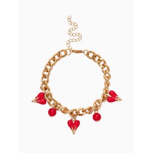 Браслет на цепи «Вишневый рай. Сердечки», L=17 см, красный, цвет золотистый