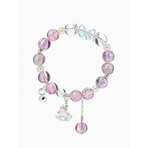 Браслет с Кулонми «Сахарный» лошадка, шар №10/8, d=6 см, фиолетово-розовый, цвет серебристый