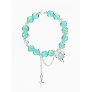 Браслет с Кулонми «Сахарный» сердце, искра. шар № 10/8, d=6 см, зелено-голубой, цвет серебристый