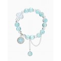 Браслет с Кулонми «Сахарный» диск, сердечко, шар №10, d=6 см, бело-голубой, цвет серебристый